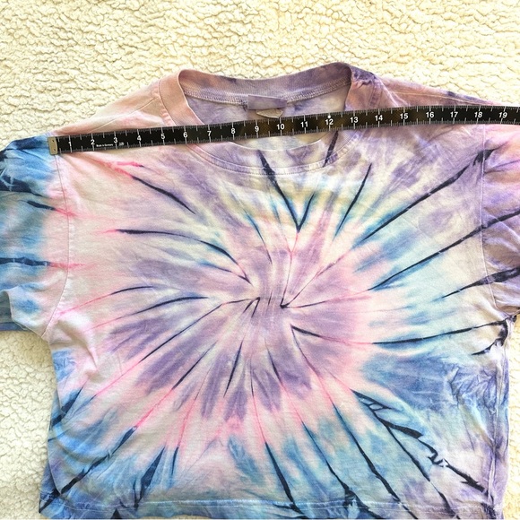 Vintage Pastel Tie Dye Crop Top Boxy Tee Size Large - Picture 7 of 9